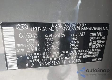 2023 Hyundai Santa Fe Sel Premium from USA, damaged, VIN 5NMS3DA14PH020180